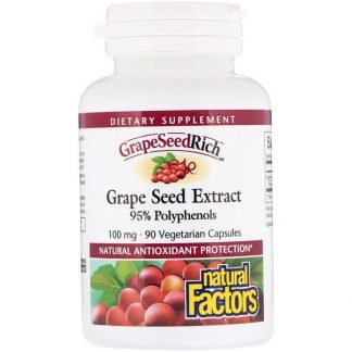 Natural Factors, グレープシードリッチ, グレープシード エキス, 100 mg, 90 ベジカプセル