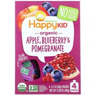 Happy Family Organics, Happy Kid, Organic Apple, Blueberry & Pomegranate, 4 Pouches, 3.17 oz (90 g) Each