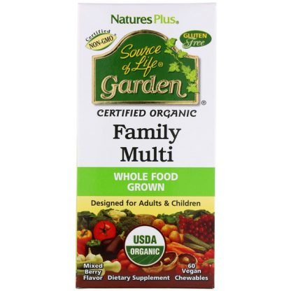 Nature's Plus, Source of Life, Garden, Organic Family Multi, Mixed Berry Flavor, 60 Vegan Chewables