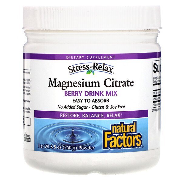 Natural Factors, Stress-Relax, Magnesium Citrate, Berry Drink Mix, 8.8 oz (250 g)