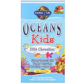 Garden of Life, Oceans Kids, DHA Chewables, Age 3 and Older, Berry Lime, 120 Chewable Softgels