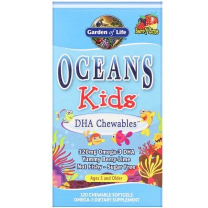 Garden of Life, Oceans Kids, DHA Chewables, Age 3 and Older, Berry Lime, 120 Chewable Softgels