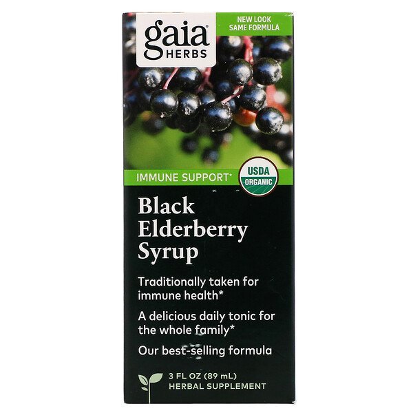 Gaia Herbs, ブラックエルダーベリーシロップ、3液量オンス (89 ml)