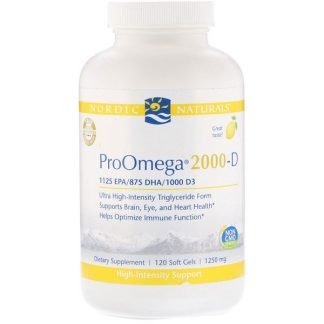 Nordic Naturals, ProOmega（プロオメガ）2000-D、レモン味、1,250 mg、ソフトジェル120錠