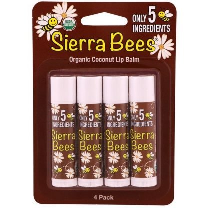 Sierra Bees, オーガニックリップバーム、ココナッツ、4個パック、各4.25 g（.15 oz）