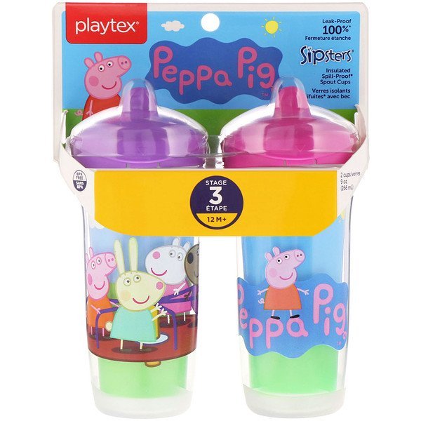Playtex Baby, Sipsters、ペッパピッグ、生後12ヶ月以上、2カップ、各9オンス (266 ml)