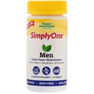 Super Nutrition, SimplyOne, Men, Triple Power Multivitamin, Iron Free, 30 Tablets