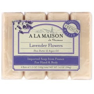 A La Maison de Provence, ハンド＆ボディバーソープ、ラベンダーフラワー、4本、各100 g（3.5 oz）