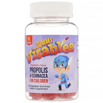 Vitables, 子ども用プロポリス＆エキナセアグミ、ゼラチン不使用、ラズベリー風味、植物性グミ60粒