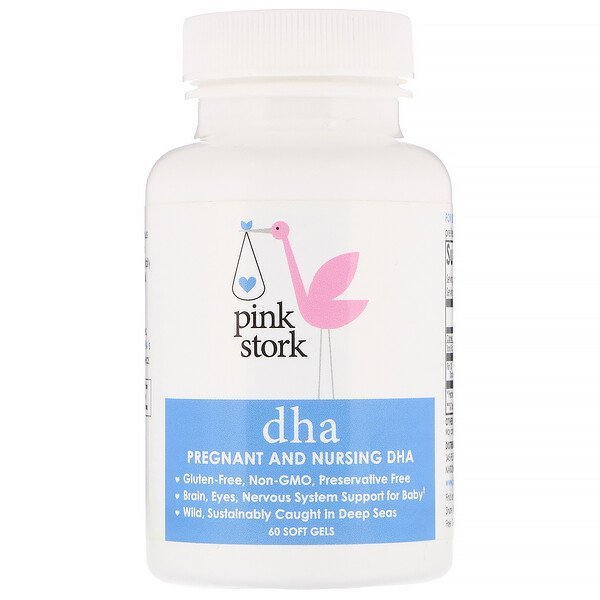 Pink Stork, DHA、妊娠中および授乳中、ソフトカプセル60粒