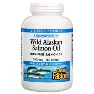 Natural Factors, オメガファクターズ、アラスカ産天然サーモンオイル、1,000mg、ソフトジェル180粒