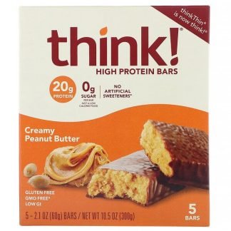 ThinkThin, ハイプロテインバー、クリーミーピーナッツバター、5本、各60 g（2.1 oz）