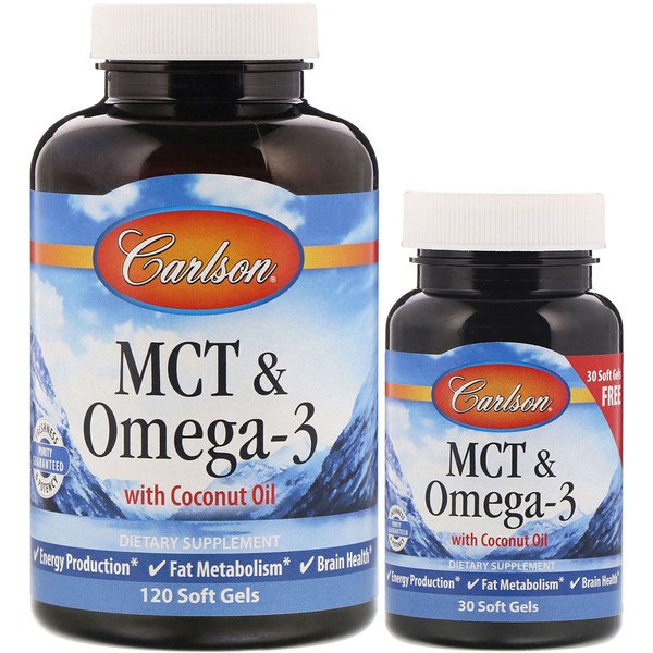 Carlson Labs, MCT & オメガ3、フリーソフトジェル120 + 30粒
