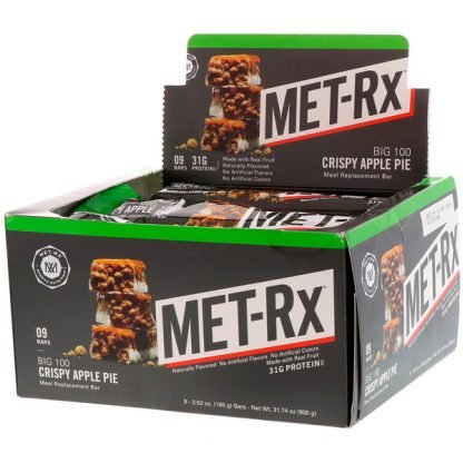 MET-Rx, ビッグ100、1食分のサプリメントバー、アップルパイ、9本、各100g