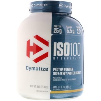 Dymatize Nutrition, ISO   100 加水分解、100％ホエイタンパク質単離物、スムースバナナ、5 lbs (2.27 kg)