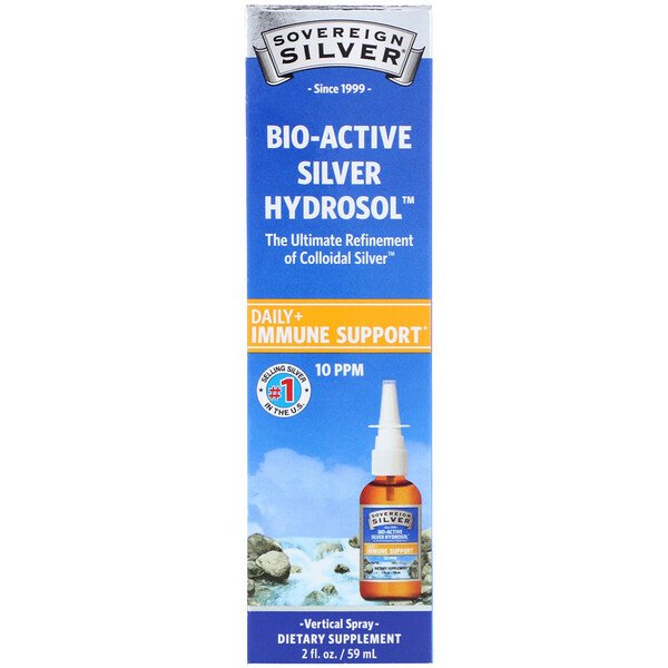 Sovereign Silver, Bio-Active Silver Hydrosol(バイオアクティブシルバーハイドロソル)、垂直スプレー、10ppm、59ml(2液量オンス)