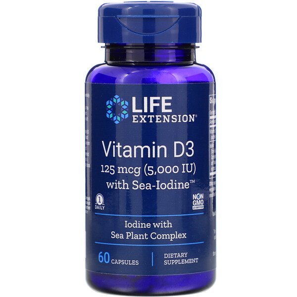 Life Extension, Vitamin D3 with Sea-Iodine, 125 mcg (5,000 IU), 60 Capsules