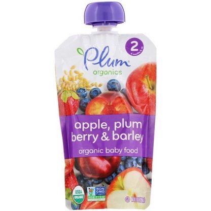 Plum Organics, オーガニック・ベビーフード, ステージ2, リンゴ, プラムベリー & オオムギ, 3.5オンス (99 g)