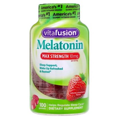VitaFusion, Max Strength（マックスストレングス）メラトニン、天然イチゴ香料、10 mg、グミ100粒