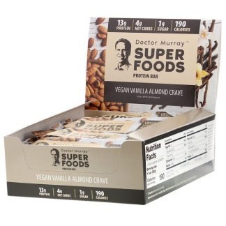 Dr. Murray's, Superfoods Protein Bars, Vegan Vanilla Almond Crave , 12 Bars, 2.05 oz (58 g) Each