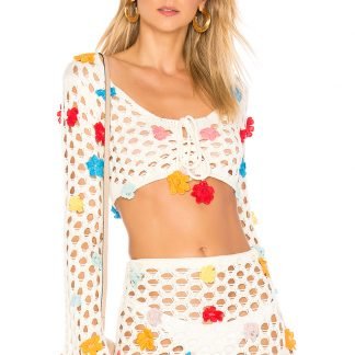 FLOWERロングスリーブクロシェクロップトップ,Lovers+Friends