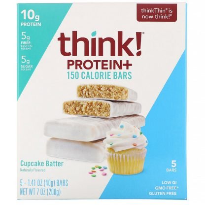 ThinkThin, プロテイン＋150kcalバー、カップケーキバター、5本、各40 g（1.41 oz）