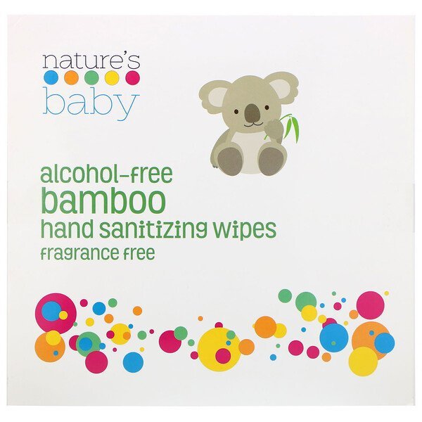 Nature's Baby Organics, Alcohol-Free Bamboo Hand Sanitizing Wipes, Fragrance Free, 60 Individually Packaged Wipes