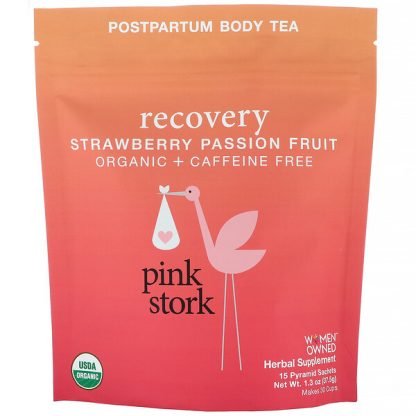 Pink Stork, リカバリー（回復）、産後のオーガニックティー、ストロベリーパッションフルーツ、カフェインフリー、生分解性15袋