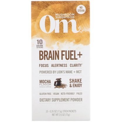 Organic Mushroom Nutrition, 脳の燃料＋、ヤマブシタケ＋MCT入り、モカ、10袋、各0.26 oz (7.5 g)