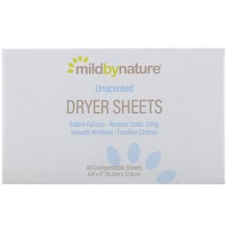 Mild By Nature, ドライヤーシート、無香料、コンポスタブルシート40枚