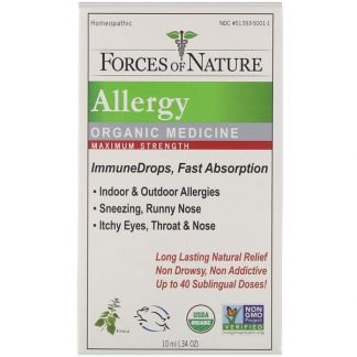 Forces of Nature, アレルギー、オーガニック医薬品、免疫ドロップ、成分増量タイプ、10 ml（0.34 oz）