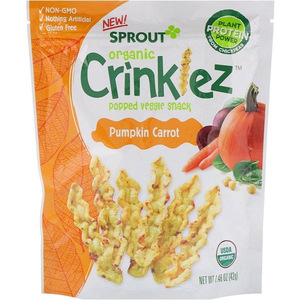 Sprout Organic, Crinklez、ポップベジスナック、かぼちゃ人参、42g