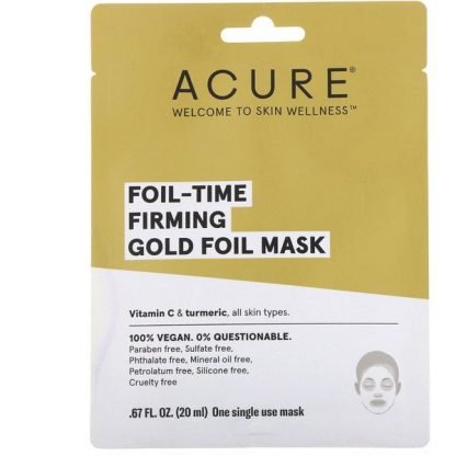 Acure, フォイルタイムの肌を引き締めるゴールドフォイルマスク、使い捨てマスク1枚、0.67 fl oz (20 ml)