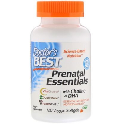 Doctor's Best, コリン＆DHA入りマタニティ向け必須成分、植物性ソフトジェル120粒