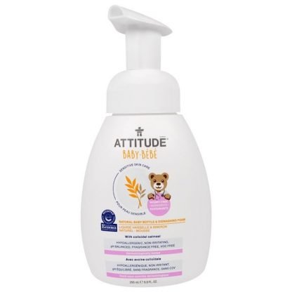 ATTITUDE, ベビー用、赤ちゃん用ボトルに入った無添加食器洗い泡洗剤、295ml