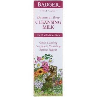 Badger Company, ダマスクローズ、クレンジングミルク、4液量オンス (118 ml)