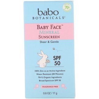 Babo Botanicals, ベビーフェイス、ミネラル日焼け止めスティック、SPF50、0.6 oz (17 g)