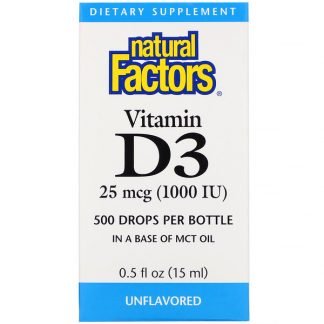Natural Factors, Vitamin D3 Drops, 25 mcg (1,000 IU), 0.5 fl oz (15 ml)