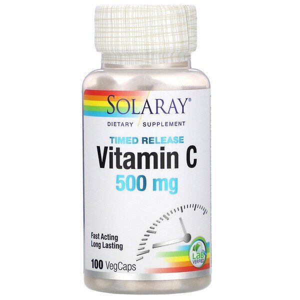 Solaray, ビタミンC、持続放出、500mg、ベジカプセル100粒
