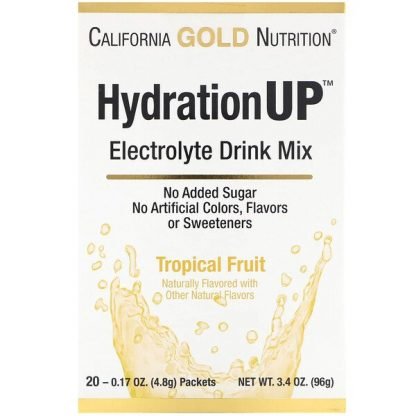 California Gold Nutrition, ハイドレーションアップ、電解質飲料ミックス、トロピカルフルーツ、20袋入り、各4.8g