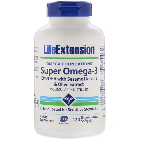 Life Extension, オメガファンデーション、スーパーオメガ3、腸溶性ソフトジェル120粒