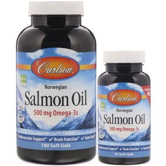 Carlson Labs, ノルウェー産サーモンオイル、500 mg、180ソフトジェル + 50個無料
