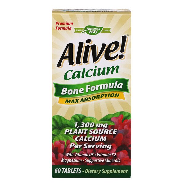 Nature's Way, Alive!(アライブ!)、カルシウム、骨成分、1,300mg、60粒