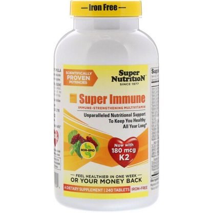 Super Nutrition, スーパー 免疫、 免疫強化 マルチビタミン、 鉄不使用、 240タブレット
