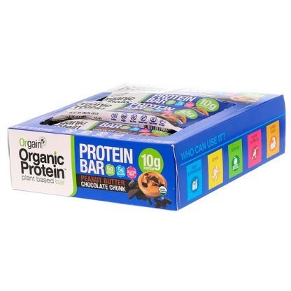 Orgain, オーガニック植物性プロテインバー、ピーナッツバターチョコレートチャンク、12本、各1.41 oz (40 g)