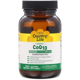 Country Life, シンプリーCoQ10、200 mg、植物性ソフトジェル60粒