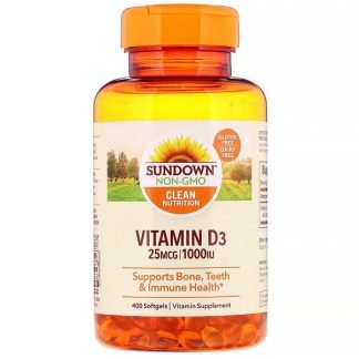 Sundown Naturals, ビタミンD3、25mcg（1000 IU）、ソフトジェル400粒