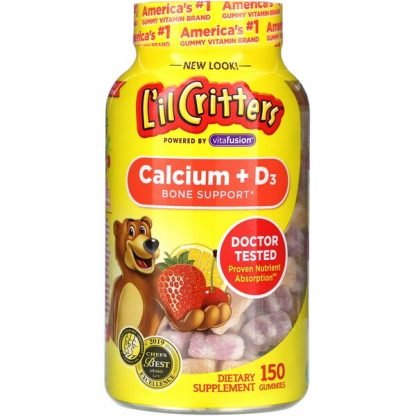 L'il Critters, カルシウム＋D3、ボーンサポート、ブラックチェリー、オレンジ＆イチゴ味、グミ150粒