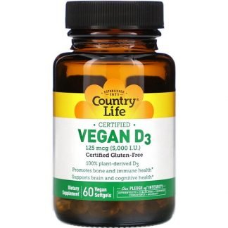 Country Life, Vegan D3, 125 mcg (5,000 IU), 60 Vegan Softgels