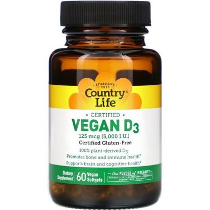 Country Life, Vegan D3, 125 mcg (5,000 IU), 60 Vegan Softgels